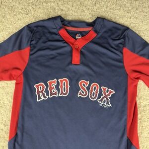 Boston Red Sox Mens Shirt Small Blue Red Colorblock #7 Logo Majestic Cool Base